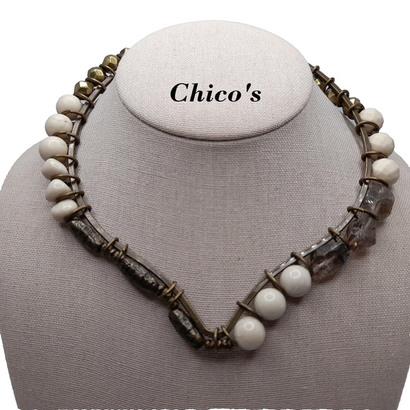 Chico's Collar Necklace, Semi-Precious Stones, 16", NWT, Made in India - Picture 1 of 13